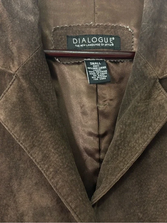 Dialogue Women's Dark Chocolate Brown Suede Leather Blazer - Picture 4 of 6